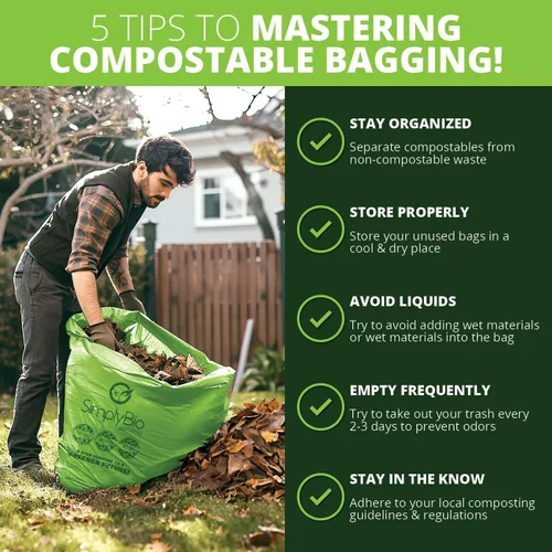 Miniatura 4 de Simply Bio Bolsas de basura compostables de 50-55 galones, parte superior plana, resistentes extragruesas de 1.57 mil, 208.2 litros, 12 bolsas, uso
