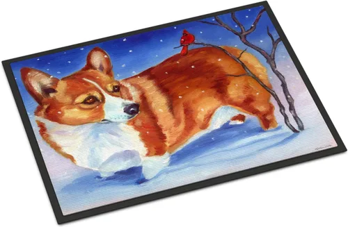 Caroline's Treasures 7411MAT Corgi Cardinal Buddy - Felpudo de 18 x 27 pulgadas, para interiores y exteriores, para entrada, antideslizante,