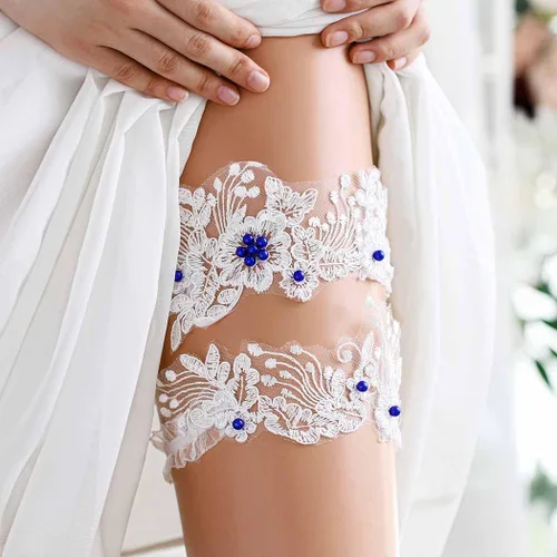 Miniatura 2 de Conjunto de ligas de boda de perlas de encaje nupcial elástico para muslo, accesorios para novia dama de honor (2 unidades)