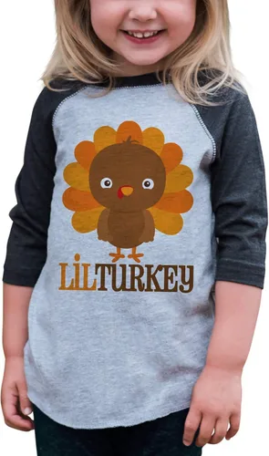 Miniatura 3 de 7 ate 9 Apparel Camisa estilo raglán gris para bebé niño, con diseño de pavo pequeño de Acción de Gracias
