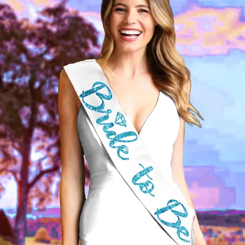 Miniatura 54 de Something Blue Gift for Bride To Be Sash - Banda de satén de grado nupcial - Decoraciones de despedida de soltera azul turquesa, Juego de 2 piezas