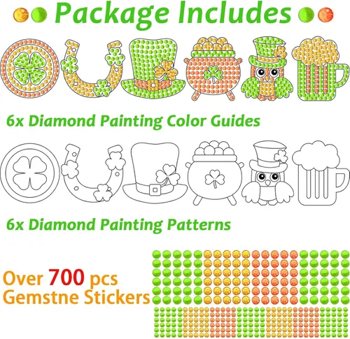Miniatura 2 de Qyeahkj 6 piezas de manualidades del día de San Patricio, sombrero de trébol, gema de diamante, atrapasoles para niños, pintura de diamantes de San
