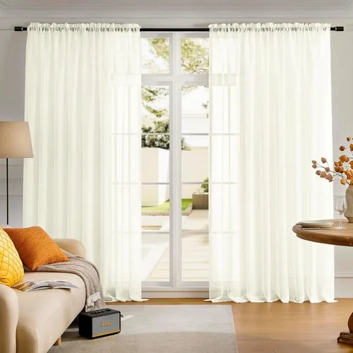 Miniatura 89 de Cortinas para ventana cortinas blancas traslúcidas de 90 pulgadas de largo, 2 paneles de cortinas de tul, paneles de ventana para cortinas de Blanco