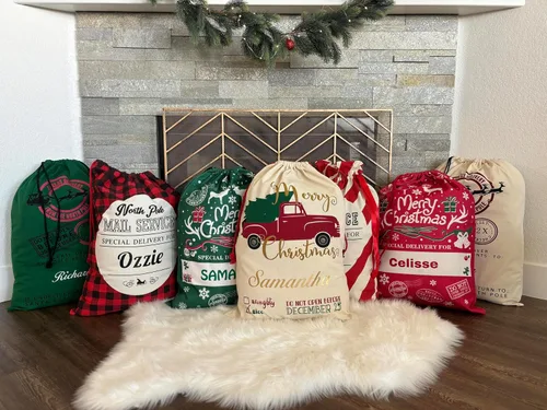 Miniatura 3 de Home and Plan Saco de Navidad personalizado con nombre (27 x 19.7 pulgadas), bolsas de regalo de Papá Noel grandes con cordón personalizado