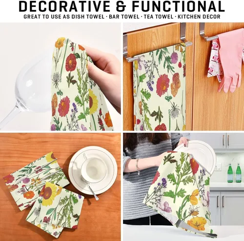 Miniatura 7 de GAIREG Retro Wildflowers Botanical Yellow Dish Towels for Kitchen, 28x18 Inches Absorbent Decorative Hand Towels for Kitchen, Set of 4