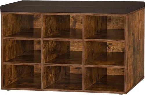 Miniatura 25 de DINZI LVJ Banco de almacenamiento de zapatos con cojín, estante de cubículos con 12 cubículos, estantes ajustables, banco organizador multifuncional