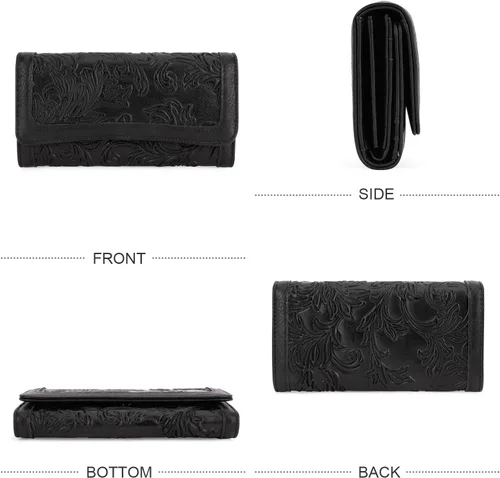Miniatura 39 de MEITRUE Cartera de cuero para mujer, con bloqueo RFID, triple pliegue, con relieve, soporte para tarjetas, organizador de chequera para teléfono