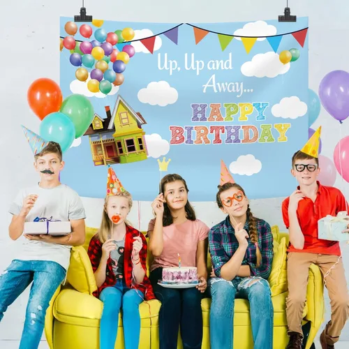 Miniatura 6 de UP - Fondo de fotografía para fiesta de cumpleaños, decoración de fiesta de cumpleaños para niños, decoración de fiesta de cielo azul y nubes