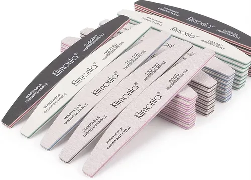 Miniatura 9 de 25 limas de uñas profesionales de media luna, grano 100/100 de doble cara, herramientas reutilizables para limar uñas naturales y acrílicas