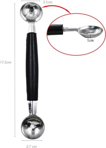 Miniatura 4 de Paquete de 2 cucharas de bola de helado de frutas de doble extremo, bola de melón de acero inoxidable, bolas de melón redondas lisas para sandía