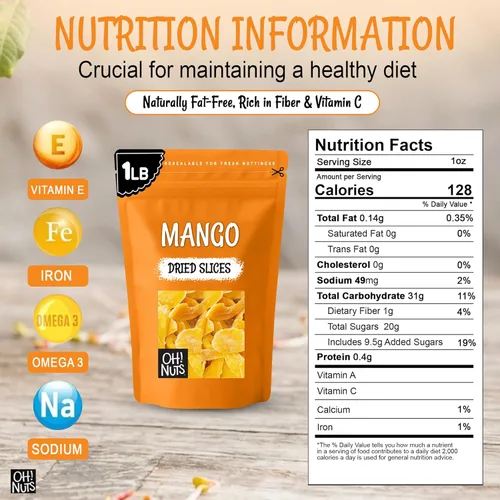 Miniatura 2 de Oh! Nuts Mango seco – 1 libra – Rebanadas de frutas secas – Menos azúcar añadido – Bocados de frutas deshidratados – Empaquetado en bolsa de cierre