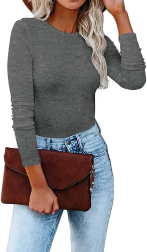 Miniatura 3 de REVETRO Camisetas de cuello redondo para mujer, manga larga, ajustadas, para invierno, básicas