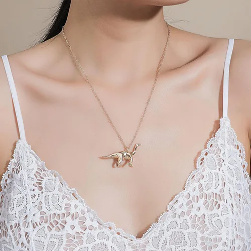 Miniatura 3 de Collar de cadena de dinosaurio de oro para mujer Triceratops T-Rex Brachiosaurus Collar con colgante de animales, regalo de Navidad, collares
