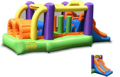 Bounceland Pro Racer - Casa de rebote de obstáculos con toboganes dobles, rebote, subida, tobogán todo en uno, soplador UL 1 HP incluido, 19 pies x