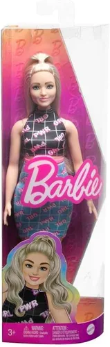 Miniatura 7 de Muñeca Barbie Fashionistas #187 con audífonos detrás de la oreja, cola de caballo morena, vestido cruzado y botas rosas