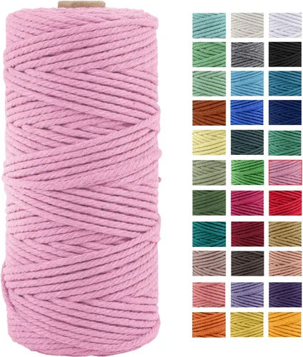 Miniatura 14 de Cuerda de macramé de algodón natural grueso de 3mm x 109 yardas, cuerda de algodón torcido de 4 hebras para macramé suave de color natural hecho a