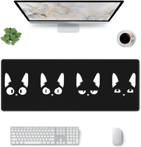 Miniatura 2 de Alfombrilla de mouse grande de gato negro XL extendida para juegos de anime, alfombrilla de escritorio larga con base de goma antideslizante