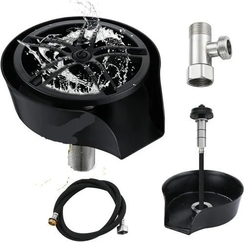 Enjuagadora de vidrio para fregadero de cocina, arandela de tazas con boquilla giratoria 360 con manguera flexible, acero inoxidable 304 y compuesto
