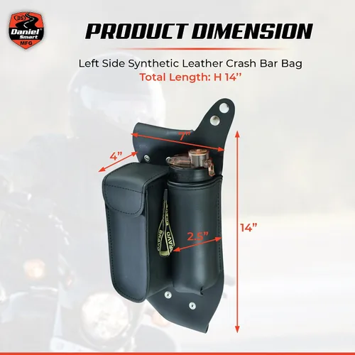 Miniatura 6 de Daniel Smart - Bolsa de cuero para motocicleta con barra de choque, lado derecho, bolsa para sillín, con soporte para botella de agua y cierre
