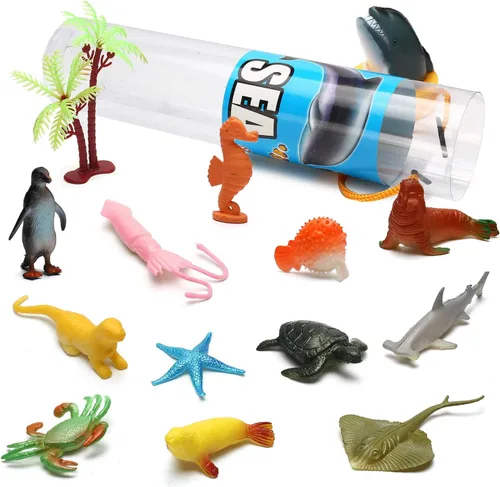 Miniatura 7 de Juguete de animales de 82 piezas, surtido de mini dinosaurio, insecto, océano, granja, selva, animales de la selva, juego de zoológico realista