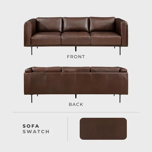 Miniatura 5 de Lexicon Sofá de cuero de grano superior, sofá moderno, sofá de gran tamaño con marco de madera maciza y patas de metal, sofás de cuero para sala