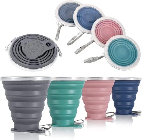 Miniatura 14 de ME.FAN Taza de viaje plegable de silicona - Taza de camping plegable con tapas de silicona - Juego de tazas de beber expandibles - Portátil, Paquete