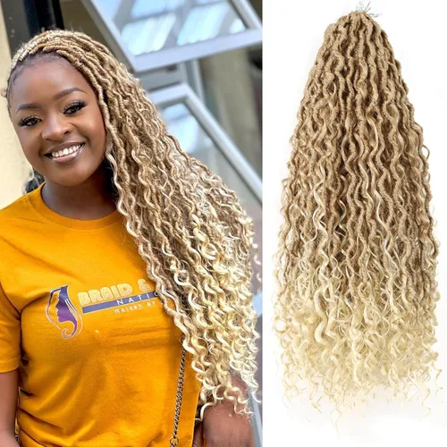 Miniatura 53 de Cabello de Crochet de 8 Pulgadas para Mujeres Negras, 7 Paquetes de Cabello de Crochet Goddess Locs con Puntas Rizadas, Locs Falsos Cortos con Bucle
