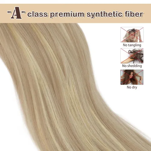 Miniatura 4 de BARSDAR Extensión de cola de caballo corta y recta - Extensiones de pelo con cordón de 16 pulgadas, rubio para mujeres - Extensiones de pelo Rubio
