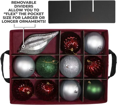 Miniatura 3 de Caja de almacenamiento para adornos navideños 612 Vermont con divisores ajustables libres de ácido, 3 bandejas extraíbles con asas, 17 pulgadas x 13