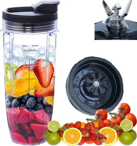 Cuchilla de repuesto para licuadora y accesorios de vaso de 32 onzas con tapa, solo compatible con Nutri Ninja SS150, SS151, SS300, SS350, SS351,
