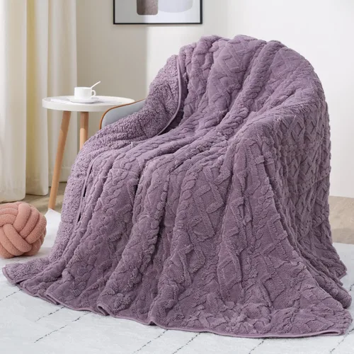 Miniatura 16 de Manta con peso de 15 libras, tamaño twin, manta con peso de sherpa a cuadros 3D de jacquard suave y elegante para adultos, manta de cama acogedora