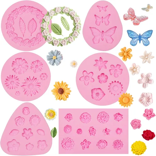 Moldes de silicona con diseño de mariposa, 6 moldes de flores para chocolate, para tartas, fresas, hornear, cupcakes, arcilla de resina Moldes de
