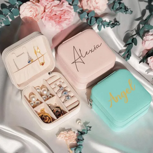 Miniatura 16 de Joyero de regalo para dama de honor, pequeño estuche de viaje personalizado de piel sintética portátil, cajas de propuestas de dama de honor, mini