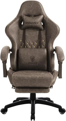 Miniatura 11 de Dowinx Silla de juegos grande y alta, silla de juego ergonómica para adultos con reposapiés y soporte lumbar de masaje, respaldo alto, silla de Negro
