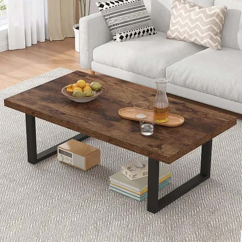 Miniatura 9 de Mesa de café IBF negra, mesa de centro minimalista industrial de madera, mesa moderna y simple rectangular para sala de estar, mesa de café y cóctel