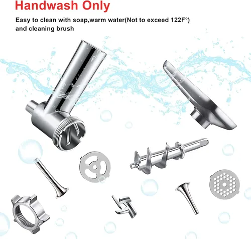 Miniatura 6 de COFUN Picadora de carne para batidora KitchenAid, molinillo de alimentos de metal con 4 placas de molienda, 3 tubos de relleno de salchichas, 2