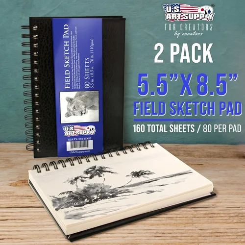 Miniatura 2 de U.S. Art Supply Cuaderno de bocetos prémium de 5.5 x 8.5 pulgadas, paquete de 2, 80 hojas cada una, 70 libras (3.88 oz/m²), campo de artista