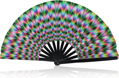 Miniatura 12 de Ventilador plegable que brilla con rayos UV, ventilador de mano de bambú para verano, decoración de mariposa, baile, fiesta, boda, club nocturno