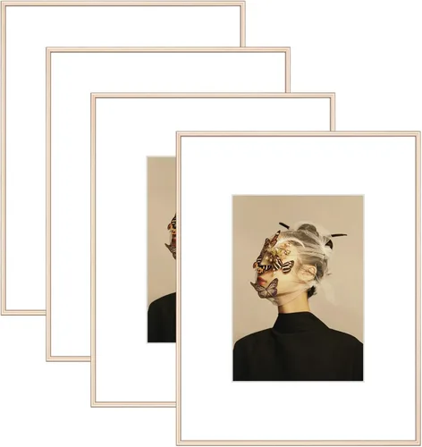 Miniatura 10 de 9x12 Picture Frame Set of 4, Matted Black Simple Modern Brushed Thin Aluminum Metal Photo Frame Fits 6x8 with Mat or 9 x 12 without Mat Vertical and