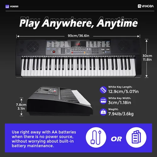 Miniatura 7 de Vangoa Piano de Teclado Eléctrico de 61 Teclas, Kit de Teclado de Piano Electrónico con Luces, 600 Voces, 400 Ritmos con Soporte para Piano, Negro