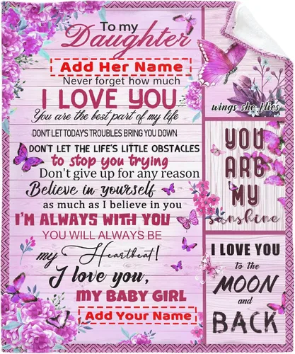 Manta personalizada para mi hija de mamá y papá 40x50 pulgadas, manta ligera de franela, regalo con nombre personalizado, manta súper suave y cómoda