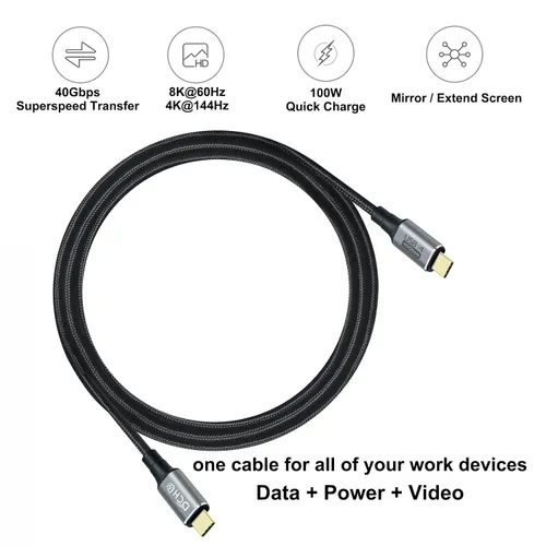 Miniatura 2 de DCHAV Cable USB 4 USB C a USB C 8K HD Display Video 40 Gbps Transferencia de datos 100W Cable de carga rápida USB4 tipo C a tipo C Cable trenzado