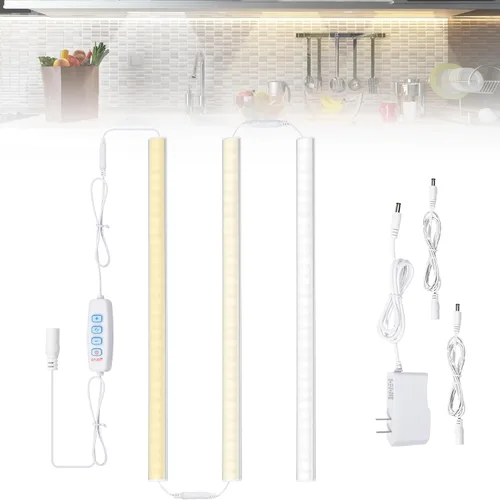 Miniatura 13 de Luz bajo gabinete, luz LED de armario de 12 pulgadas con enchufe y función de memoria, blanco frío 6000K, súper delgada regulable para banco