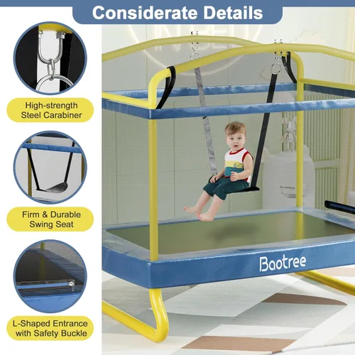 Miniatura 3 de Trampolín rectangular de 7.5 pies para niños, trampolines recreativos aprobados por ASTM de 78 pulgadas con columpio, trampolín pequeño para niños