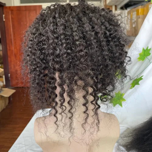 Miniatura 4 de Voloria Reemplazo de cabello humano rizado rizado de 12 pulgadas para hombres, encaje mono y poliuretano alrededor con encaje suizo frontal de 10 x