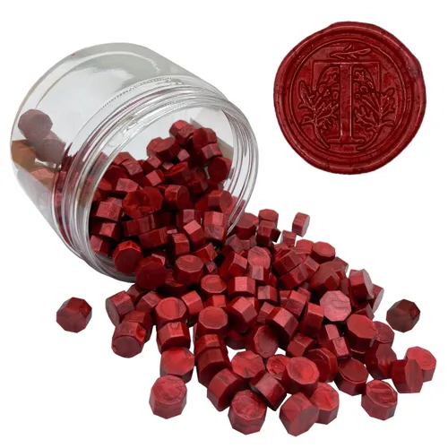200 piezas Cuentas de Sello de Cera Burdeos Cuentas de Sellado Octagonales Rojo Vino para Invitaciones de Boda Sello de Cera Estampilla Envoltorio