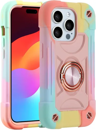 Miniatura 88 de MARKILL Funda compatible con iPhone 15 de 6.1 pulgadas con soporte integrado, [grado militar resistente de cuerpo completo] protección contra Rosa