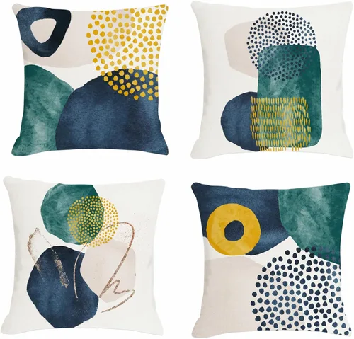 Miniatura 12 de Juego de 4 fundas de almohada abstractas de color naranja quemado de 20 x 20 pulgadas, fundas de almohada geométricas bohemias decorativas