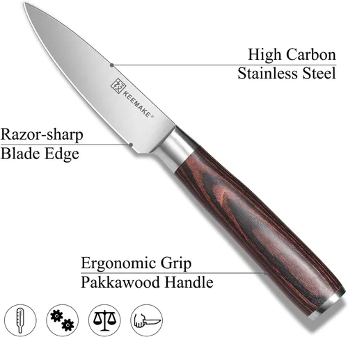 Miniatura 3 de KEEMAKE - Cuchillo de pelar de 3.5 pulgadas, cuchillo de fruta con hoja de acero inoxidable alemán de alto carbono, mango de Pakkawood, cuchillo