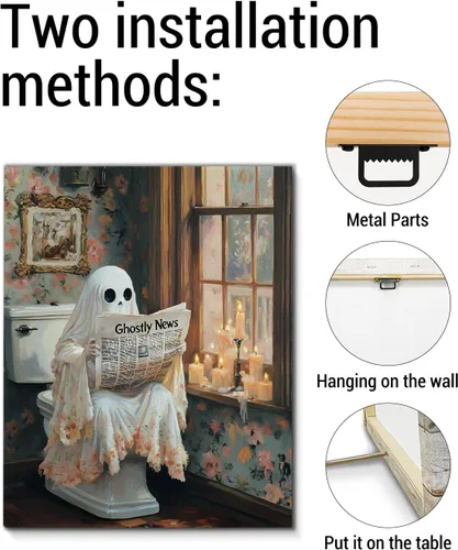 Miniatura 6 de QPVXSST Arte de Pared Interesante de Fantasma de Halloween para Baño, Póster Impreso en Lienzo de Estilo Gótico, Decoración de Baño con Diseño